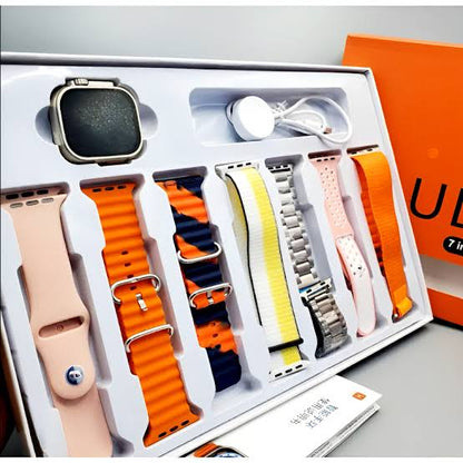 Premium & Bold Look Big Ultra 7-in-1 Smart Watch Bundle – Big Display, Bluetooth Calling & 7 Straps