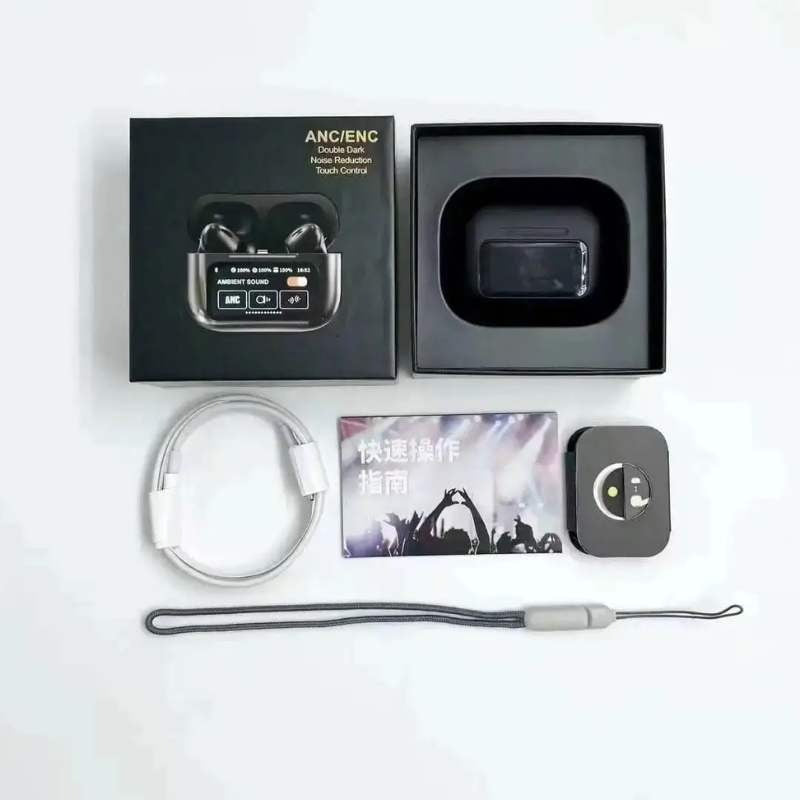 Smart ANC Wireless Earbuds – Touch Display & Noise Cancellation