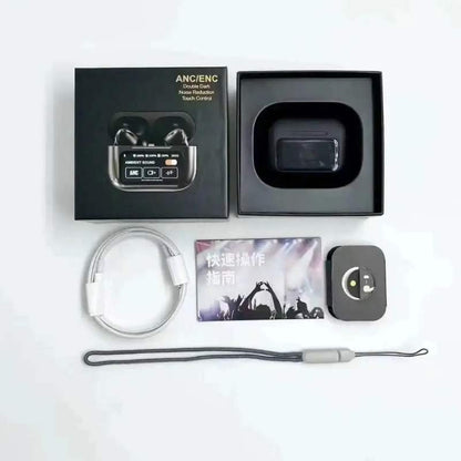Smart ANC Wireless Earbuds – Touch Display & Noise Cancellation